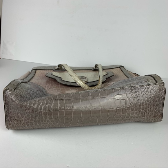 Guess Handbag Purse Tote Croc Embossed Patent Leather Pink Gray - READ - Picture 14 of 16